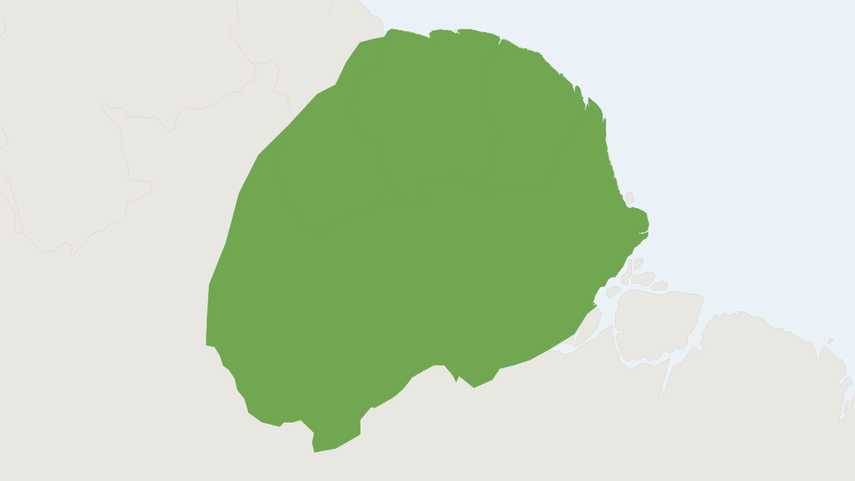 Range map of the Guianan Squirrel Monkey (Saimiri sciureus) covering Brazil, French Guiana and Guyana