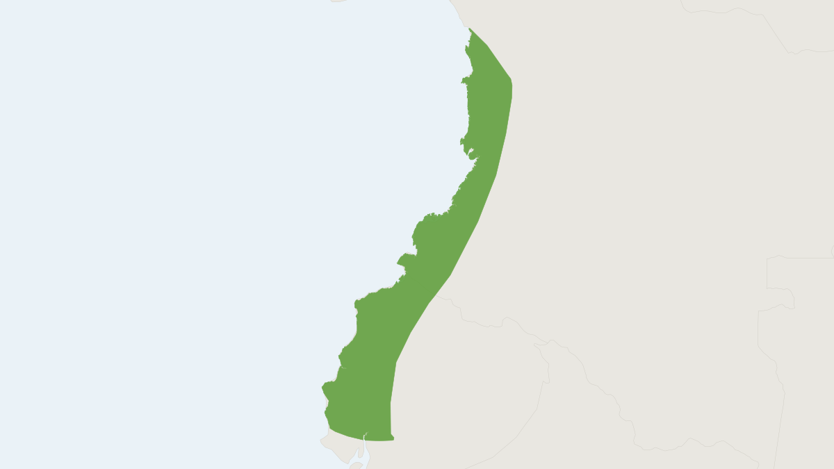 Range map of the Hairy Little Fruit Bat (Rhinophylla alethina)