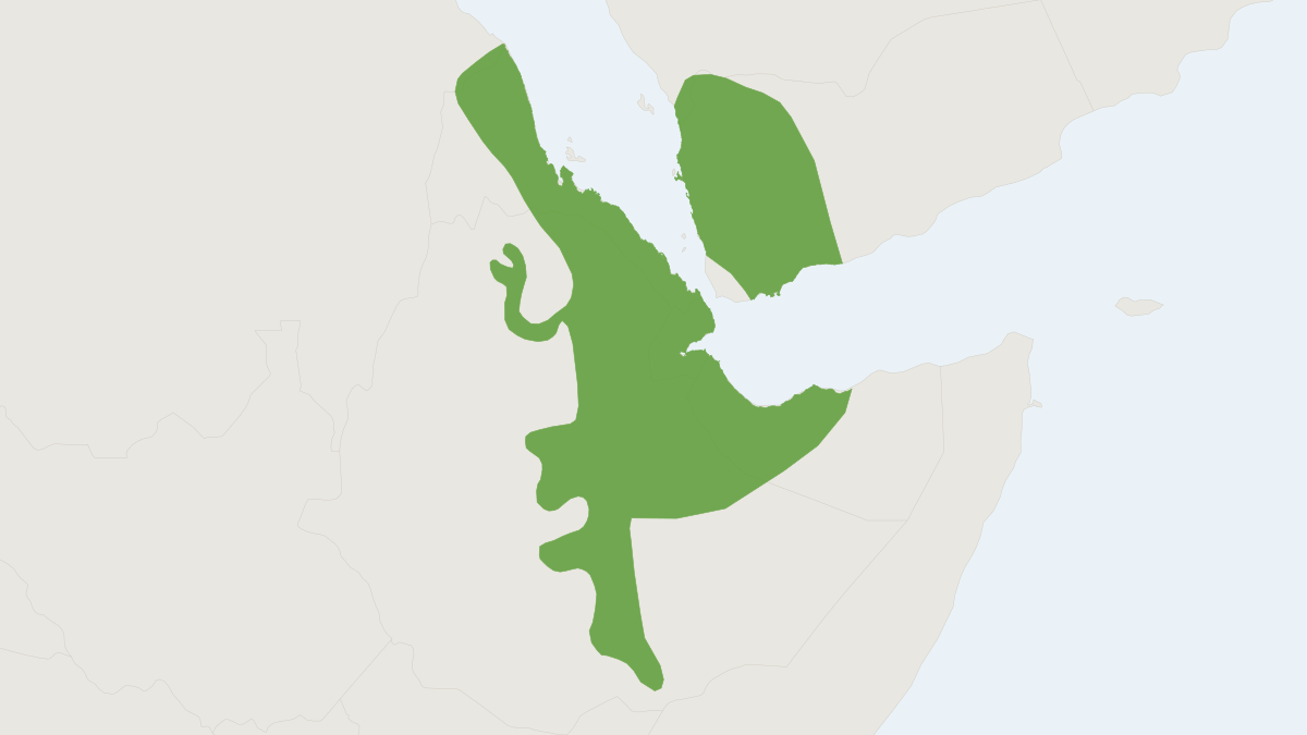 Range map of the Hamadryas Baboon (Papio hamadryas) covering Djibouti, Eritrea and Ethiopia