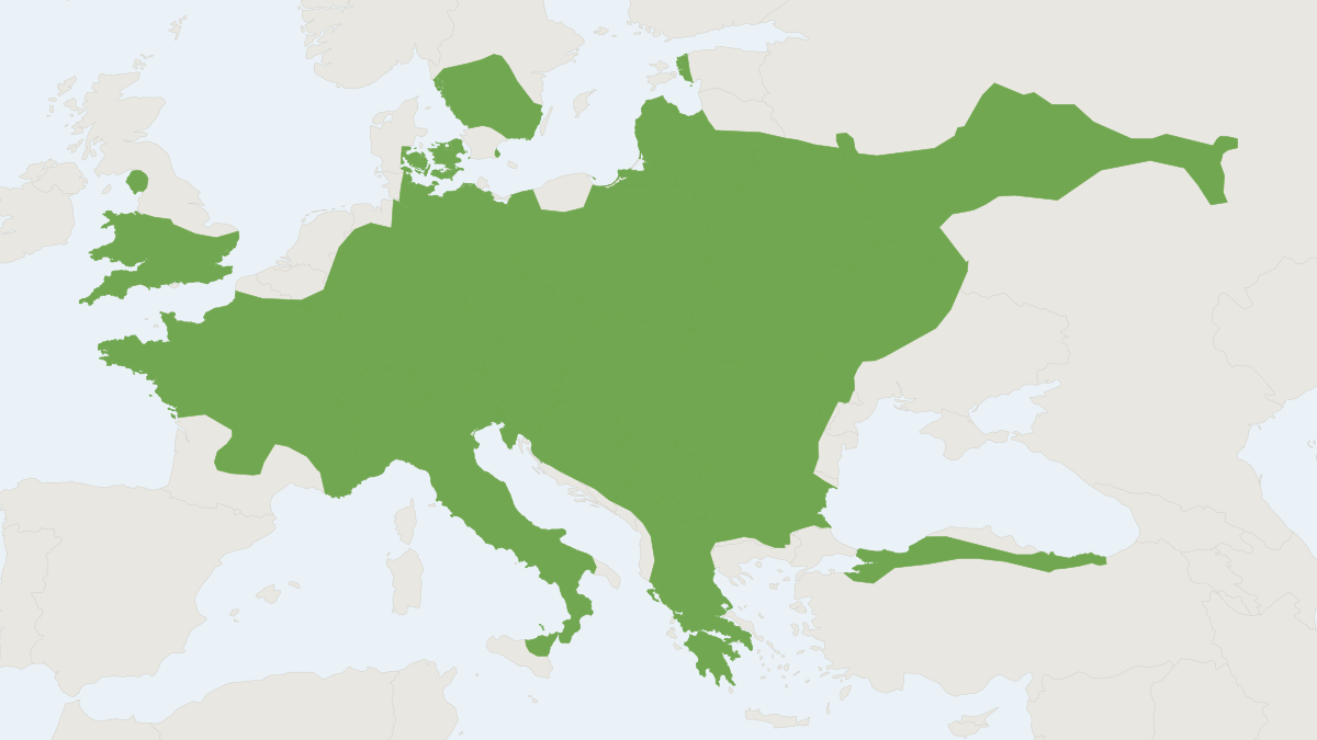Range map of the Hazel Dormouse (Muscardinus avellanarius)