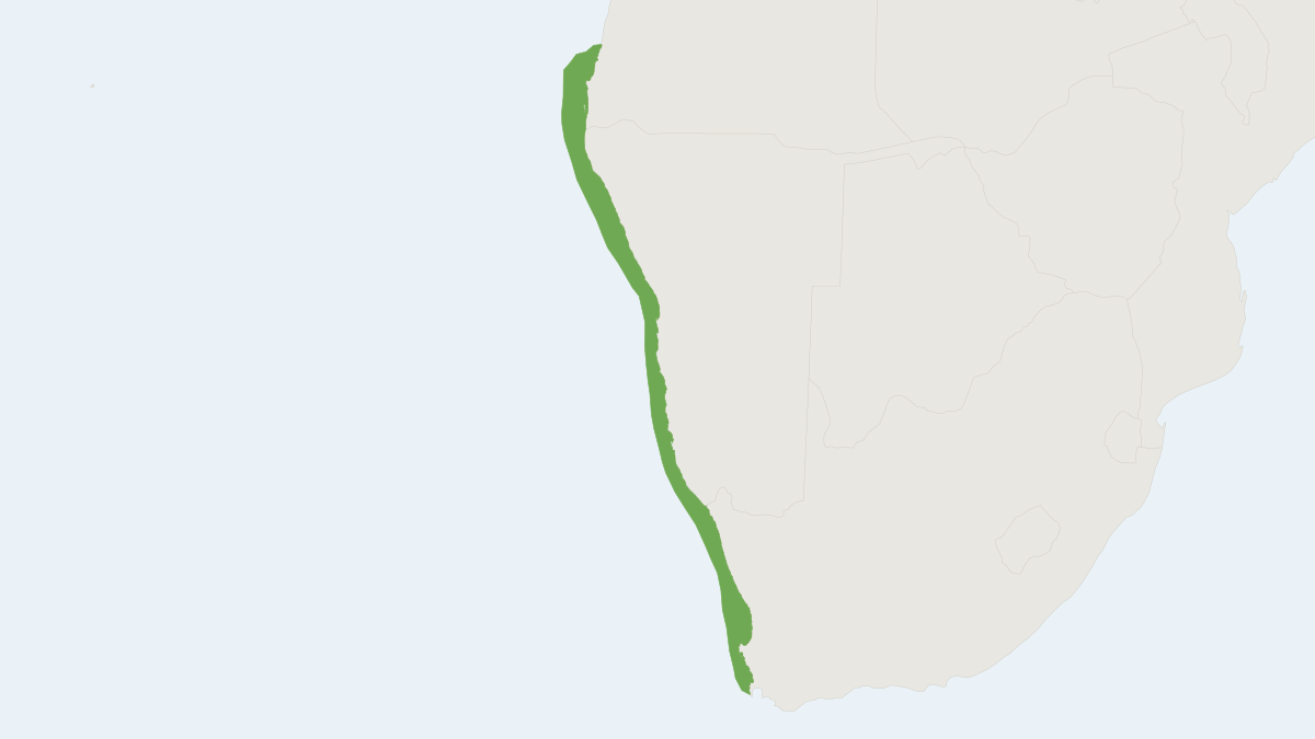 Range map of the Heaviside's Dolphin (Cephalorhynchus heavisidii) covering Namibia and South Africa