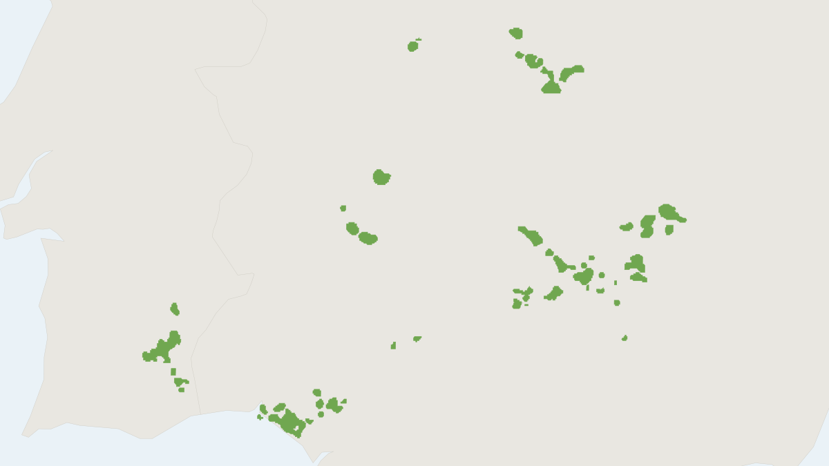 Range map of the Iberian Lynx (Lynx pardinus) covering Portugal and Spain
