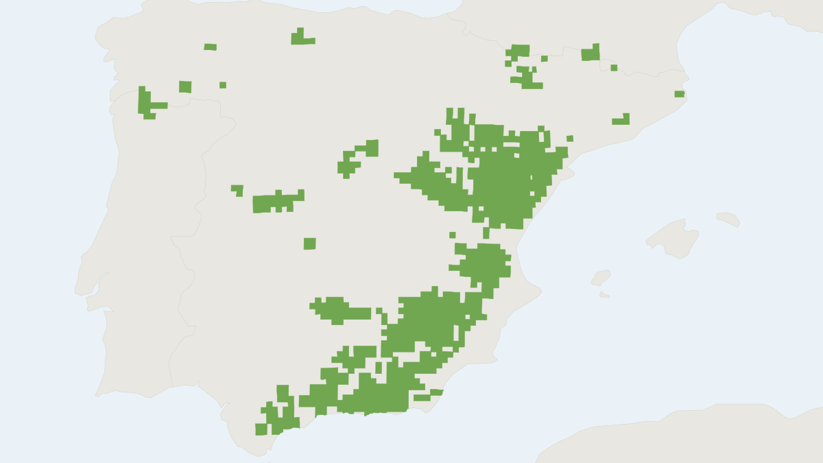 Range map of the Iberian Wild Goat (Capra pyrenaica) covering Portugal and Spain