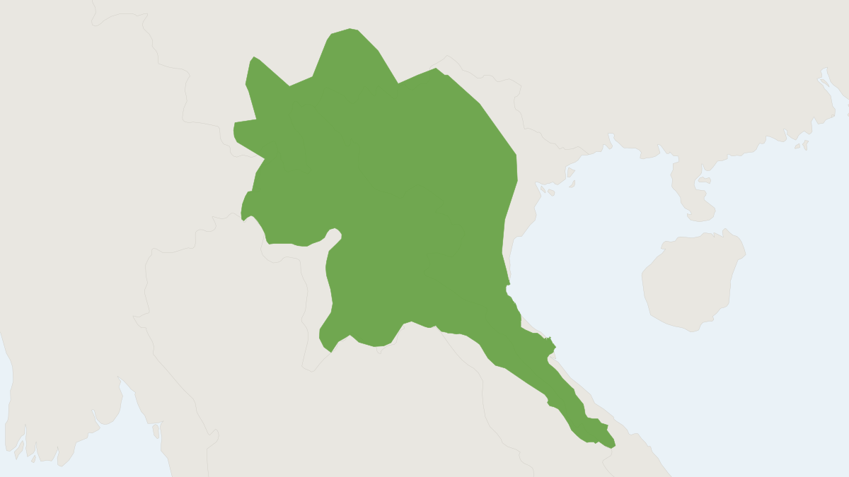 Range map of the Inornate Squirrel (Callosciurus inornatus) covering China, Laos and Vietnam