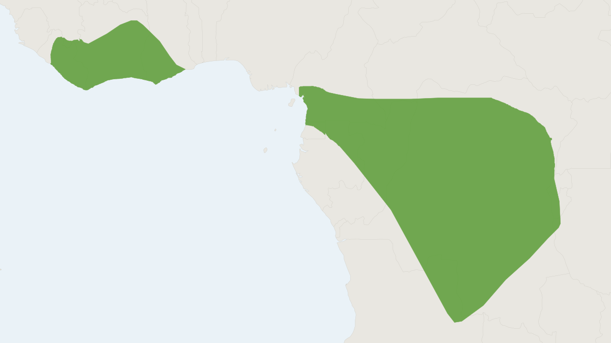 Range map of the Intermediate Slit-faced Bat (Nycteris intermedia)