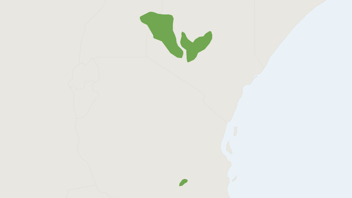 Range map of the Jackson's Mongoose (Bdeogale jacksoni) covering Burundi, Democratic Republic of the Congo and Kenya