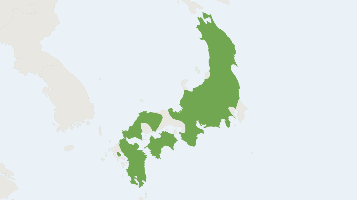 Range map of the Japanese Giant Flying Squirrel (Petaurista leucogenys)