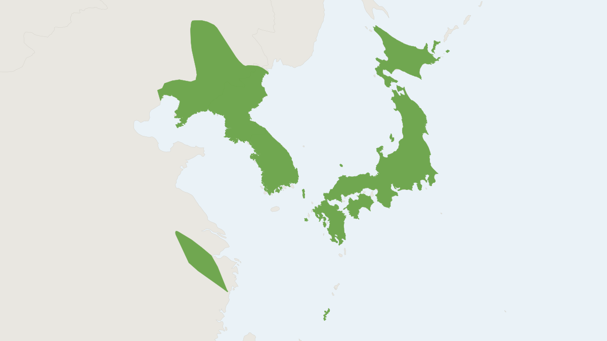 Range map of the Japanese Large Noctule (Nyctalus aviator)
