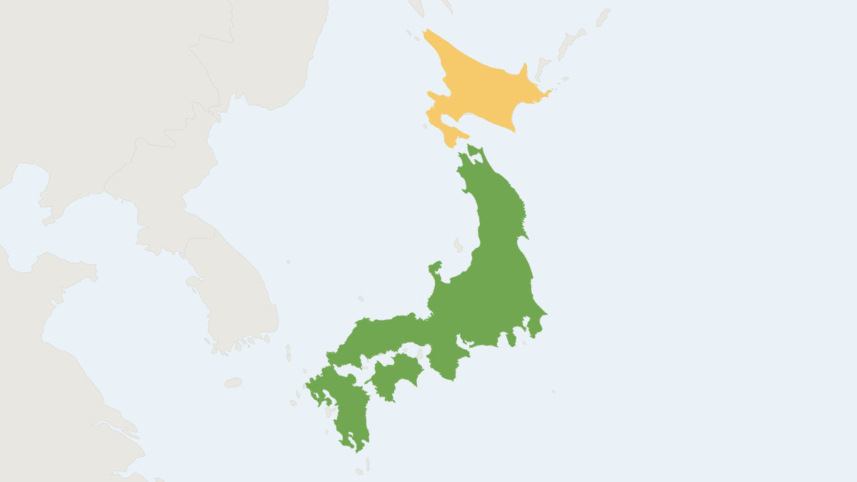 Range map of the Japanese Weasel (Mustela itatsi)