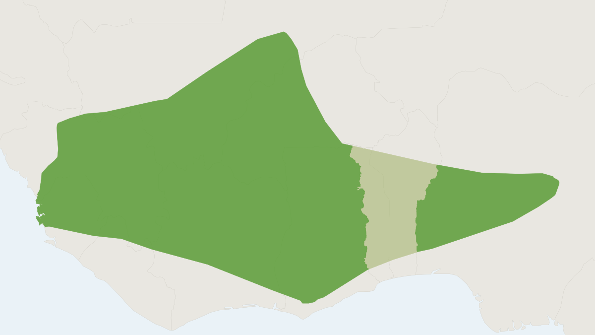 Range map of the Jones' Roundleaf Bat (Hipposideros jonesi)