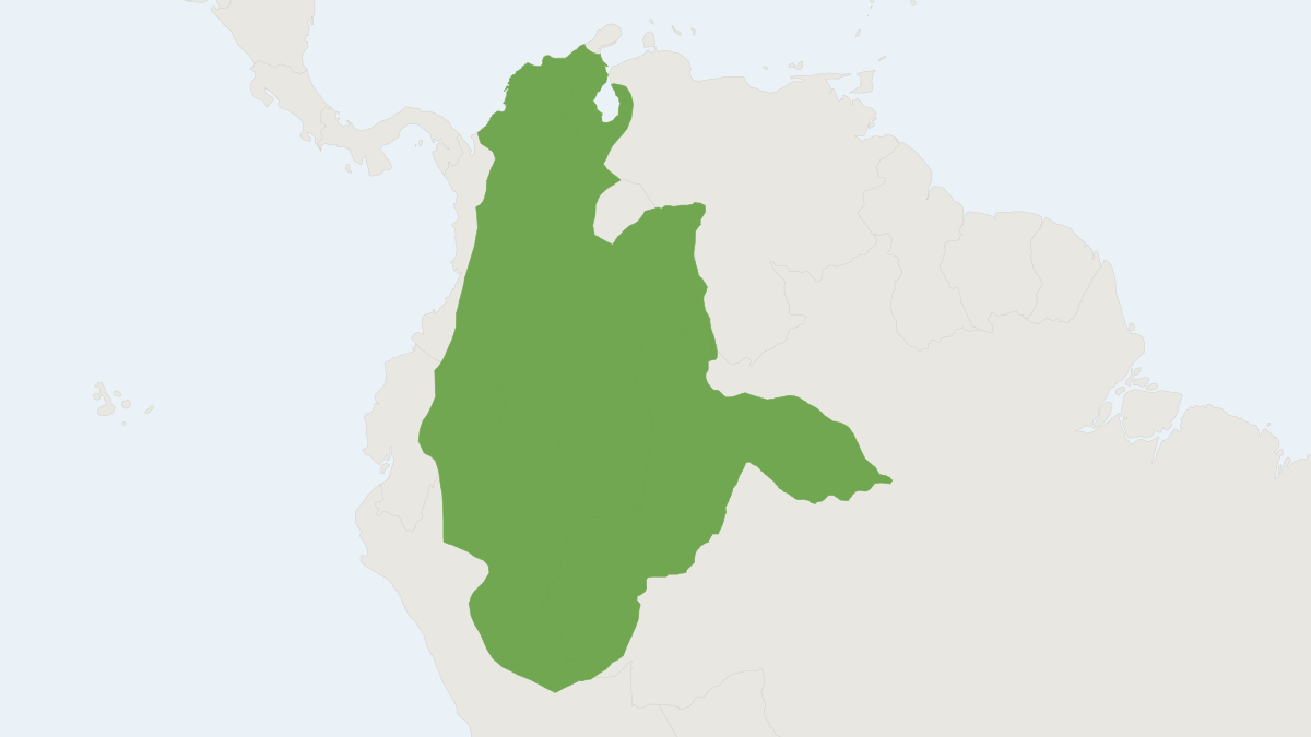 Range map of the Juruá Red Howler Monkey (Alouatta juara) covering Brazil, Colombia and Peru