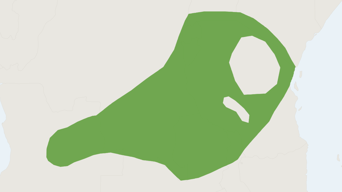 Range map of the Kaiser's Rock Rat (Aethomys kaiseri) covering Burundi, Democratic Republic of the Congo and Rwanda
