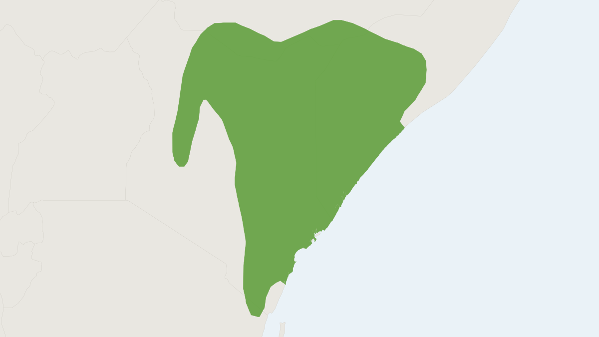 Range map of the Kemp's Spiny Mouse (Acomys kempi) covering Ethiopia, Kenya and Somalia