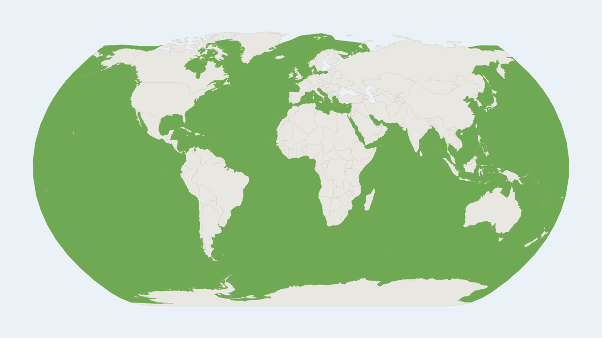 Range map of the Killer Whale (Orcinus orca) covering Antarctica, Argentina and Iceland