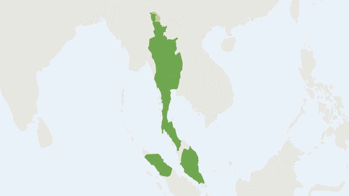 Range map of the Lar Gibbon (Hylobates lar) covering China, Indonesia and Laos