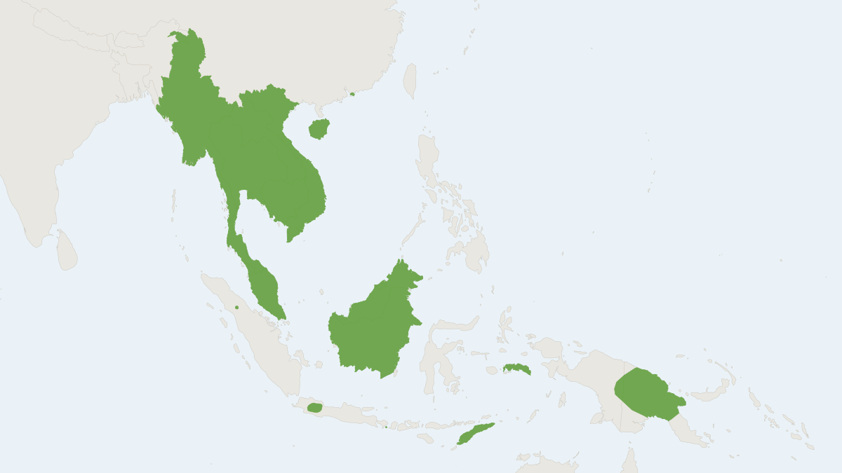 Range map of the Large Bent-winged Bat (Miniopterus magnater)