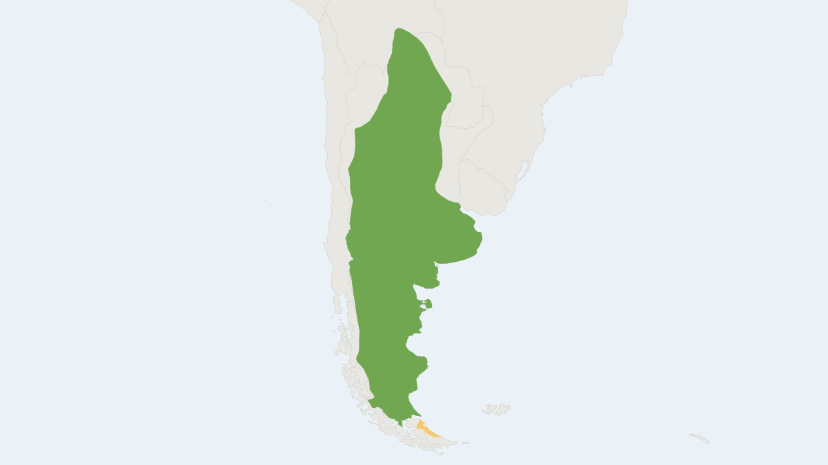 Range map of the Large Hairy Armadillo (Chaetophractus villosus) covering Argentina, Bolivia and Chile