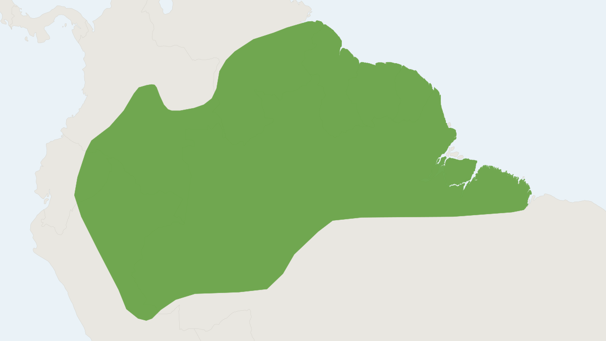 Range map of the Linné's Two-toed Sloth (Choloepus didactylus) covering Brazil, Colombia and Ecuador