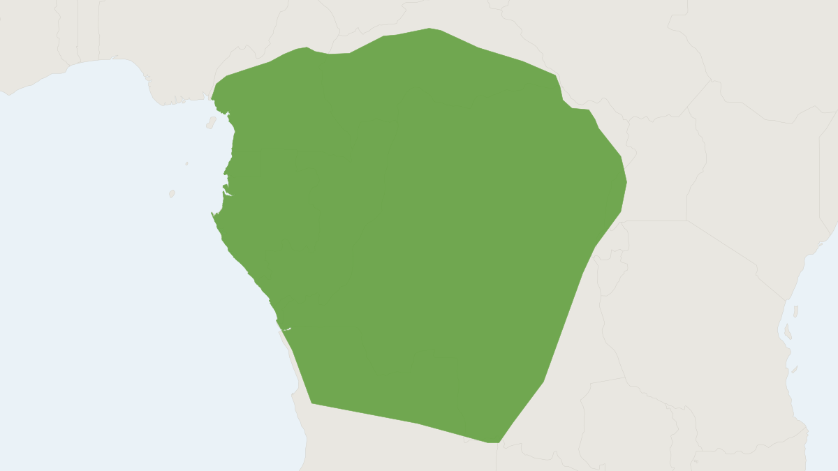 Range map of the Little Collared Fruit Bat (Myonycteris torquata)