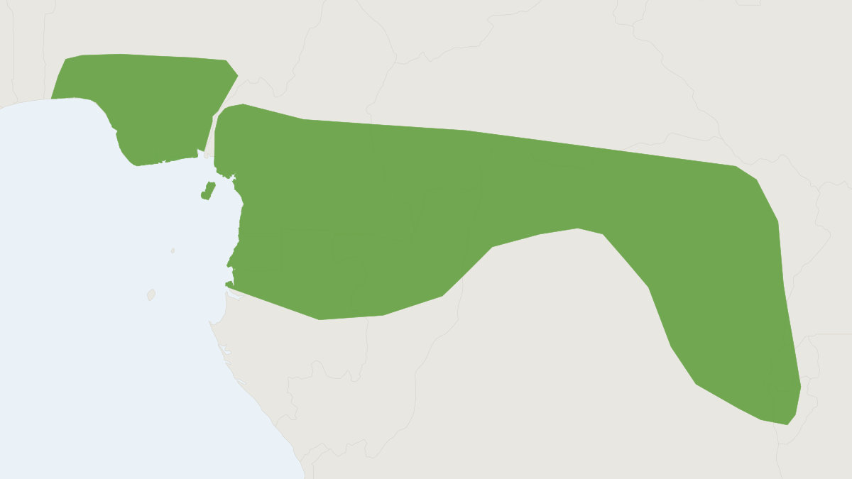 Range map of the Long-tailed Musk Shrew (Crocidura dolichura)