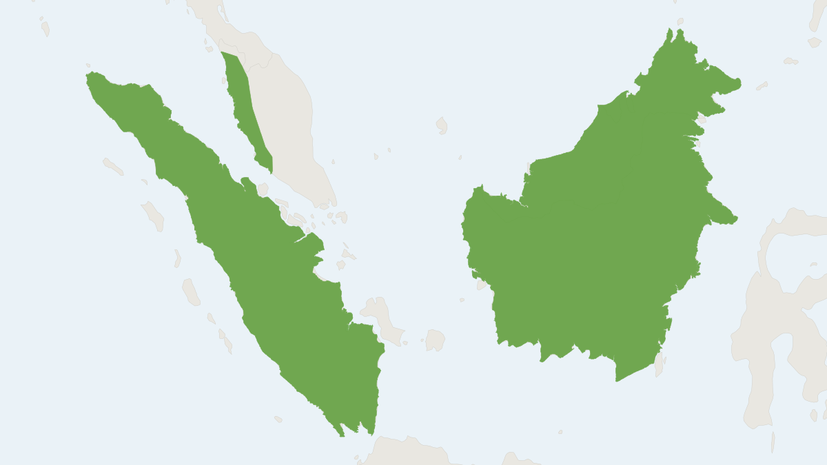 Range map of the Long-tailed Porcupine (Trichys fasciculata)