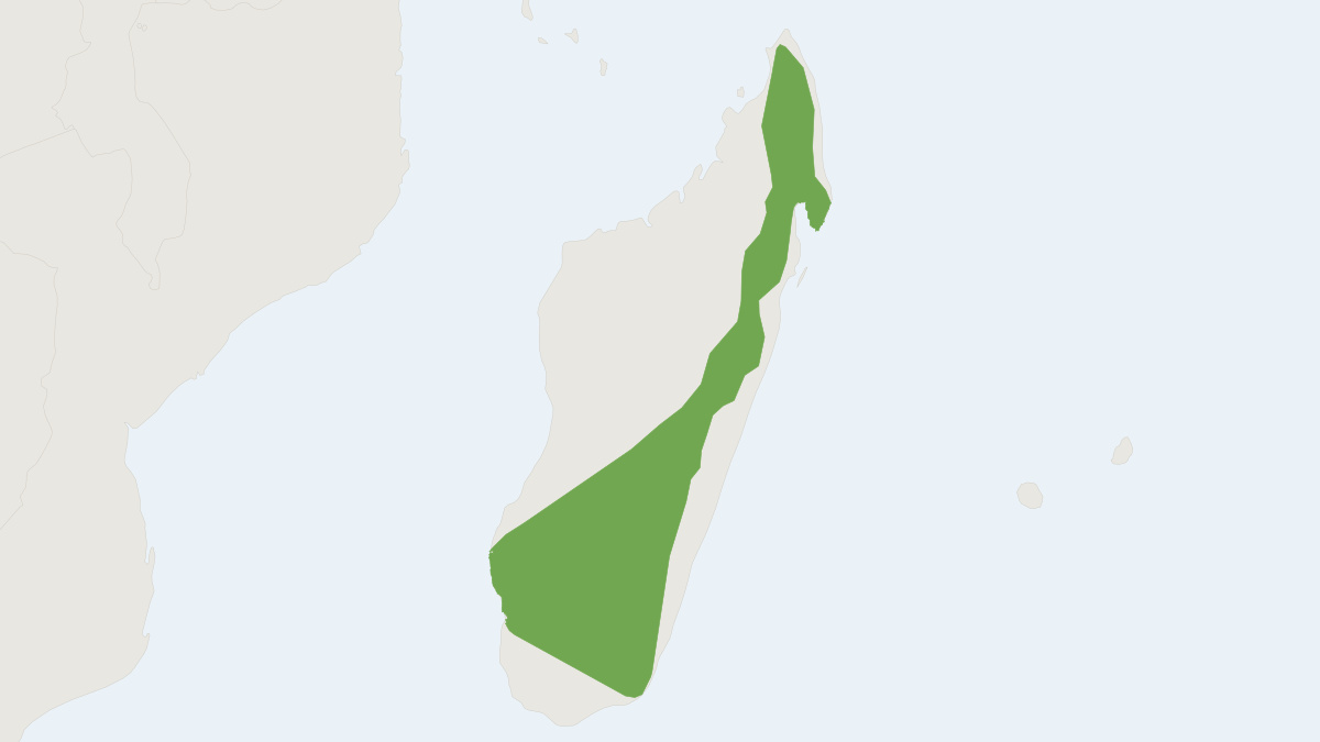 Range map of the Major's Long-fingered Bat (Miniopterus majori)