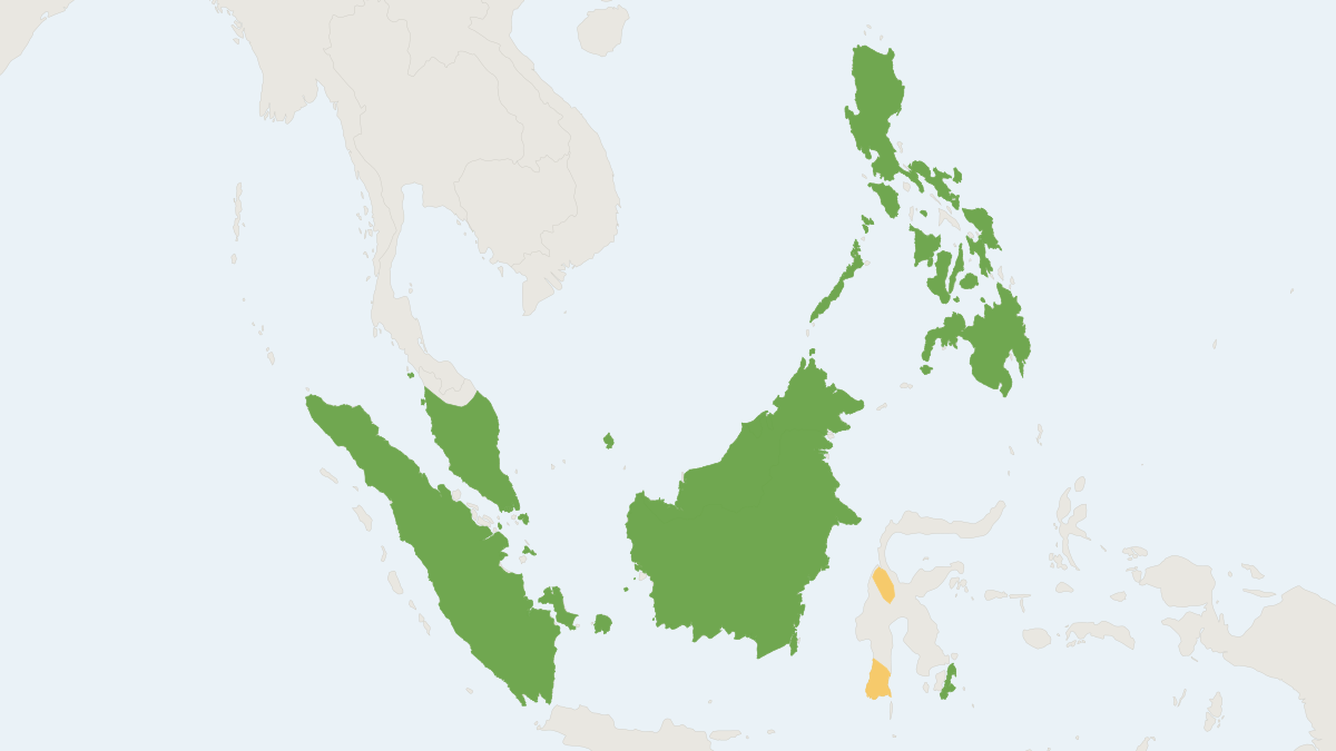 Range map of the Malay Civet (Viverra tangalunga)