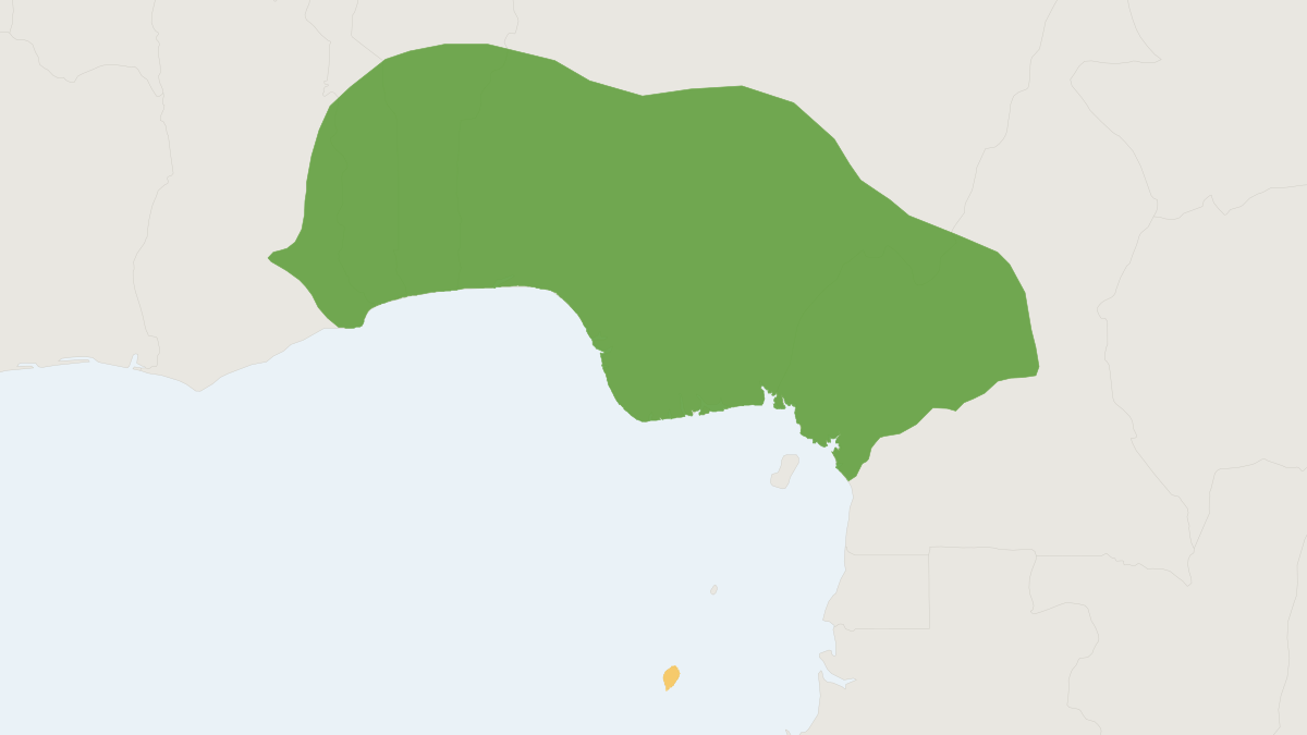 Range map of the Mona Monkey (Cercopithecus mona) covering Benin, Cameroon and Ghana