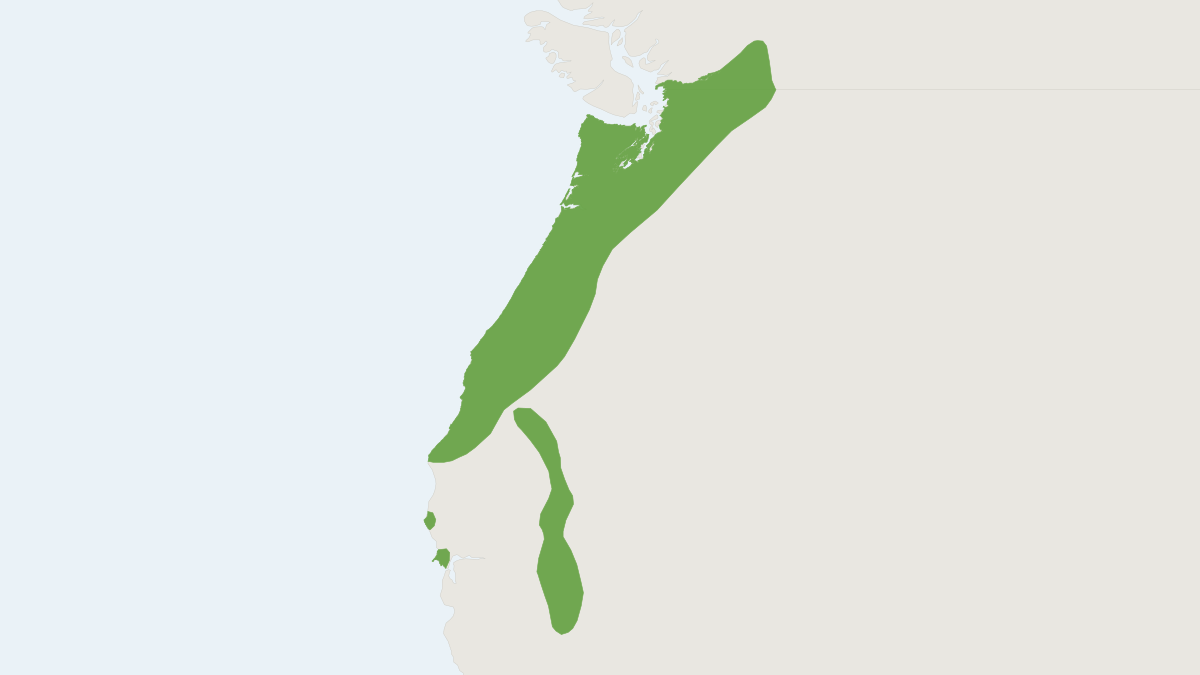 Range map of the Mountain Beaver (Aplodontia rufa) covering Canada and United States