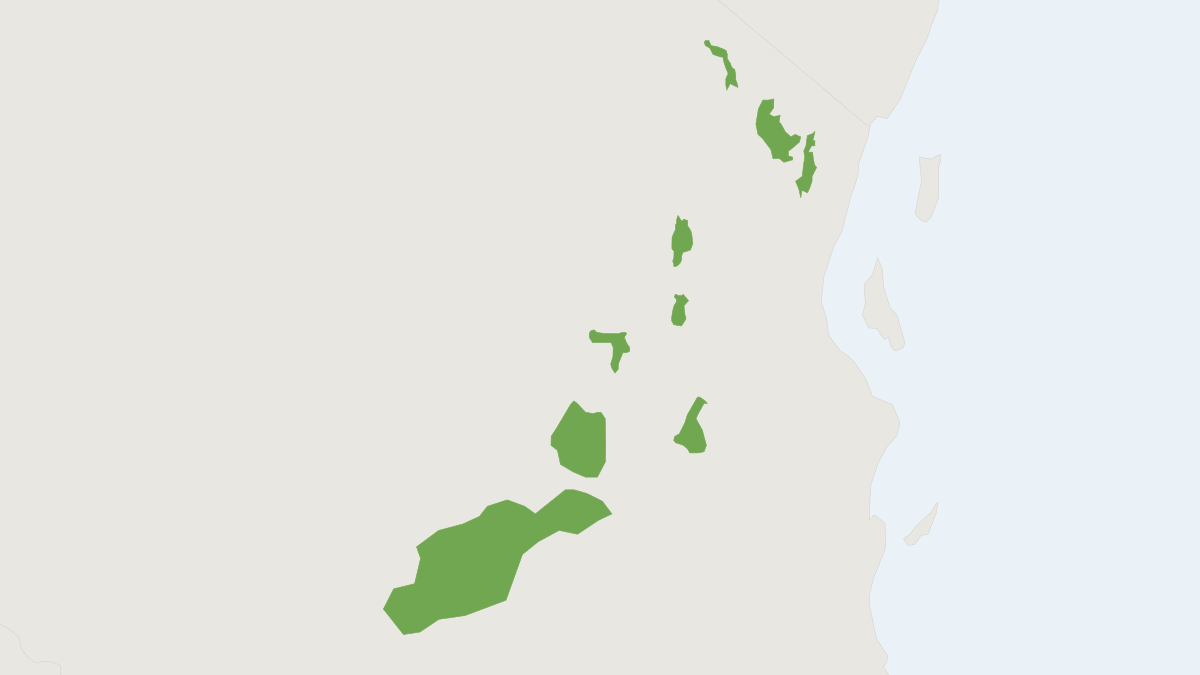 Range map of the Mountain Dwarf Galago (Paragalago orinus)