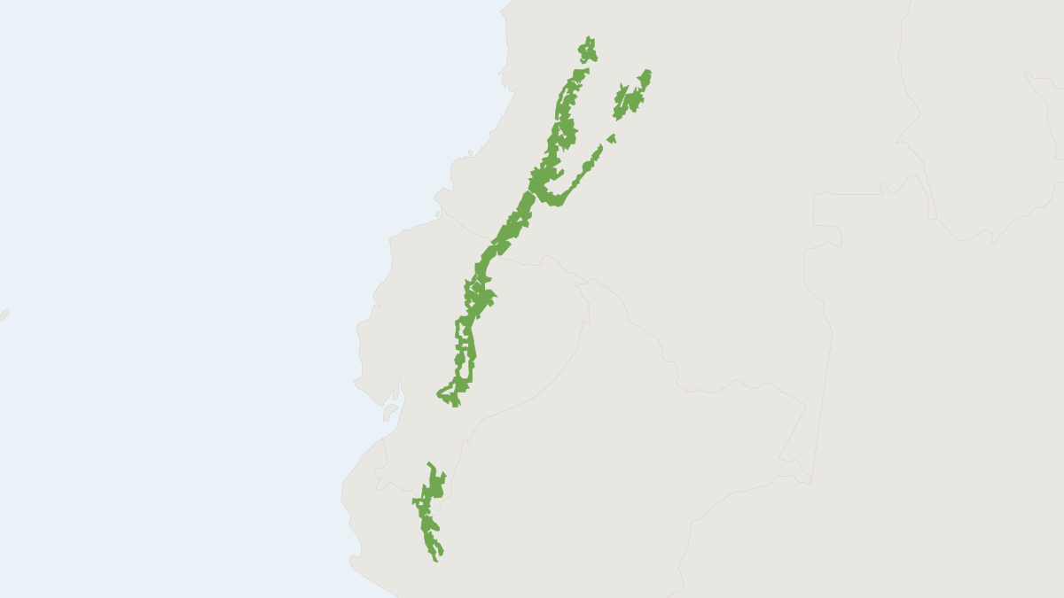 Range map of the Mountain Tapir (Tapirus pinchaque) covering Colombia, Ecuador and Peru