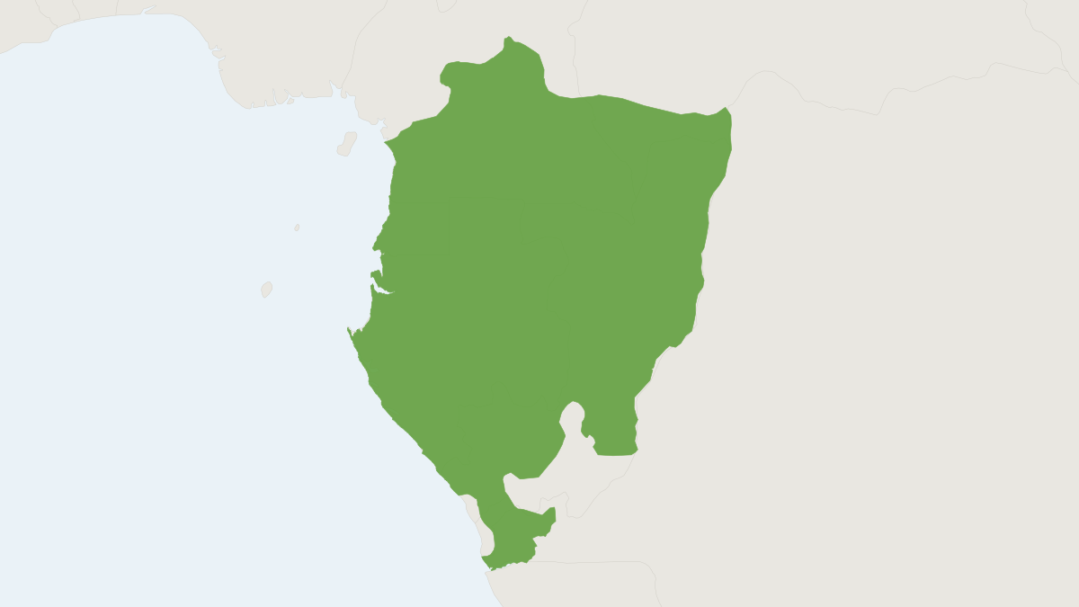 Range map of the Moustached Monkey (Cercopithecus cephus) covering Cameroon, Central African Republic and Democratic Republic