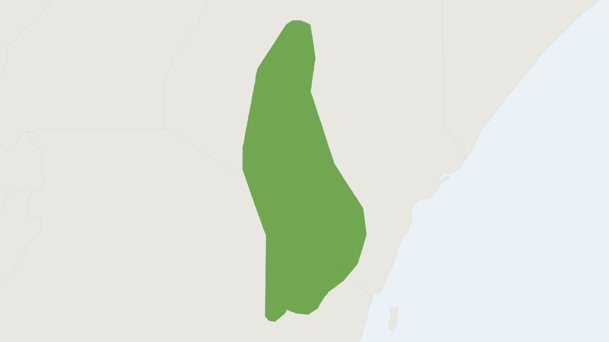 Range map of the Nairobi Grass Rat (Arvicanthis nairobae) covering Kenya and Tanzania
