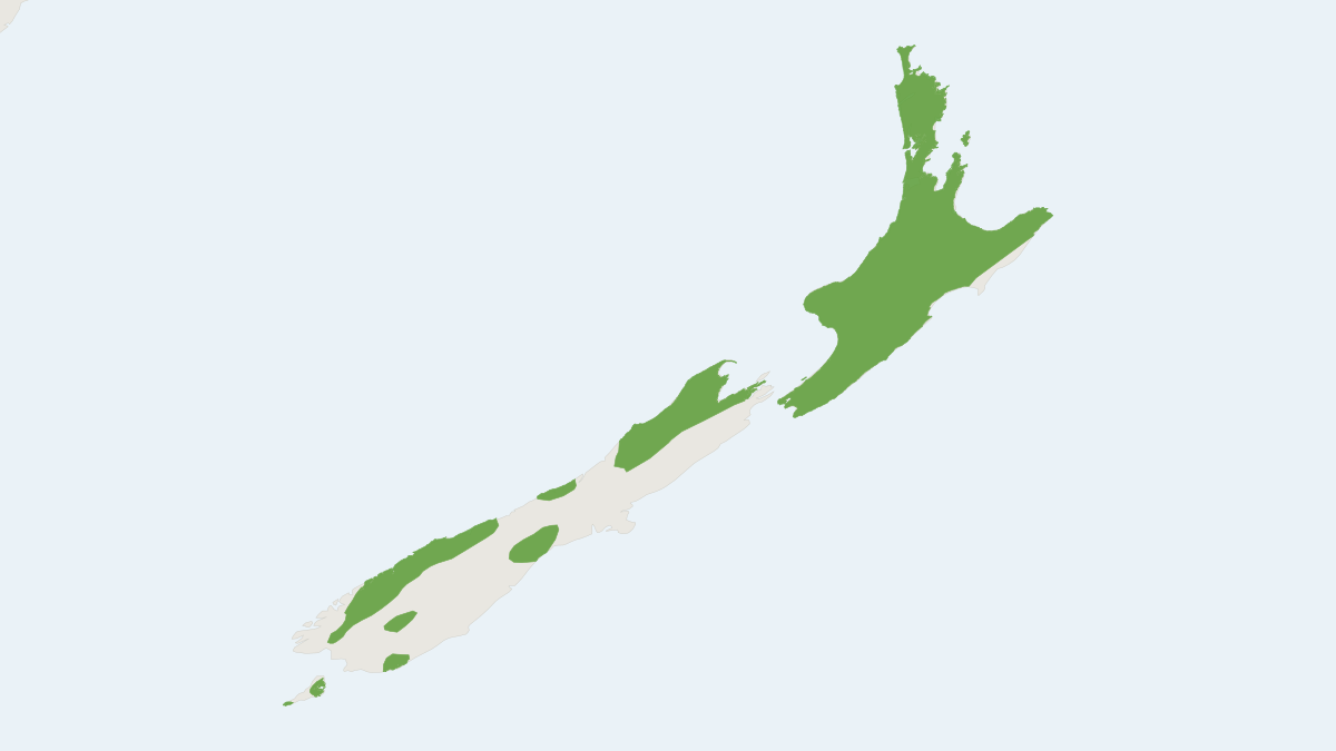 Range map of the New Zealand Long-tailed Bat (Chalinolobus tuberculatus) covering New Zealand