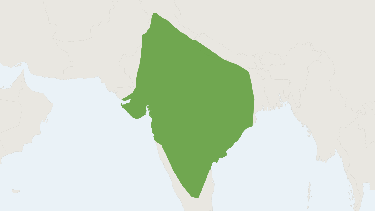 Range map of the Nilgai (Boselaphus tragocamelus) covering India, Nepal and Pakistan