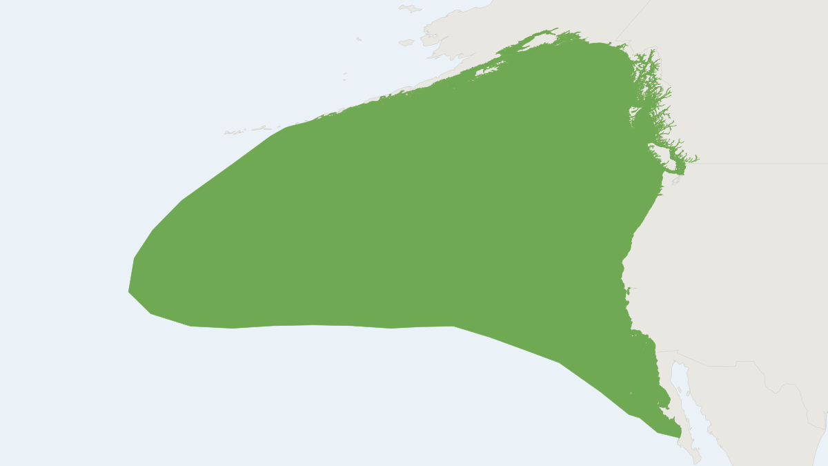 Range map of the Northern Elephant Seal (Mirounga angustirostris) covering Mexico and United States