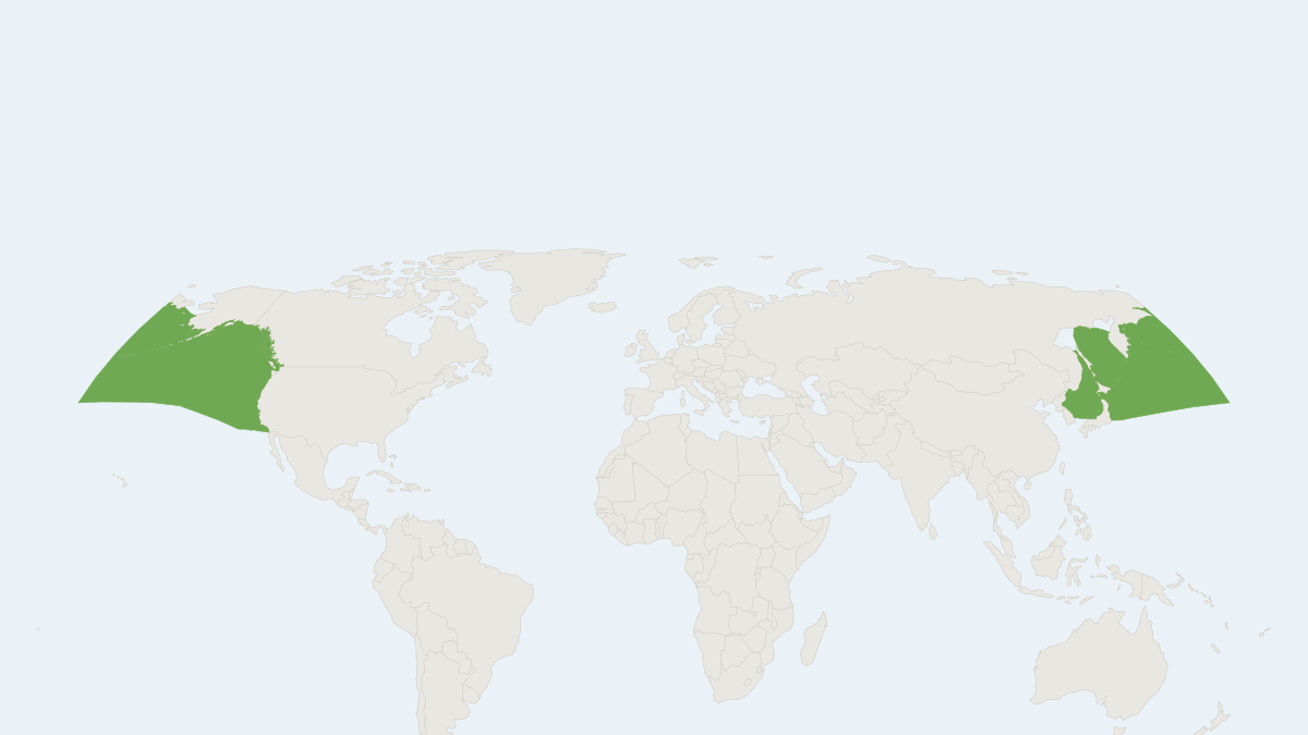 Range map of the Northern Fur Seal (Callorhinus ursinus) covering Japan, Russia and United States