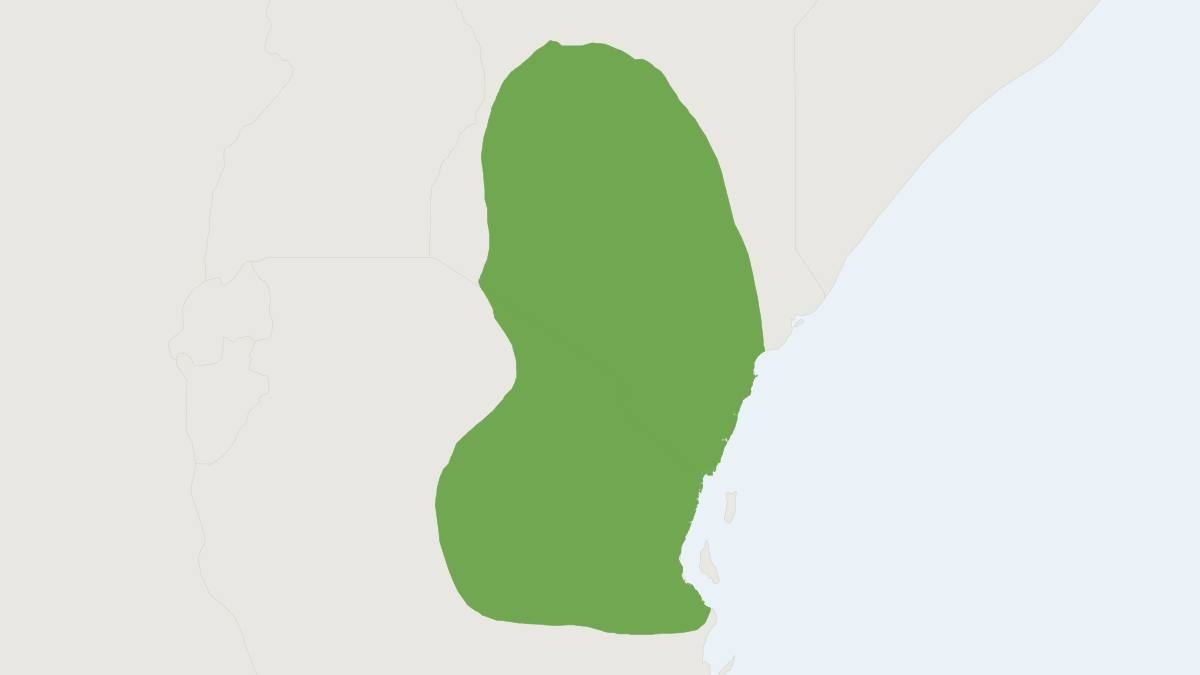Range map of the Ochre Bush Squirrel (Paraxerus ochraceus)