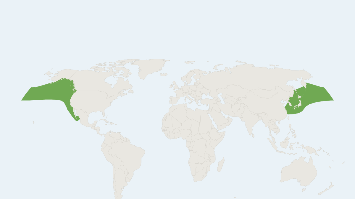 Range map of the Pacific White-sided Dolphin (Lagenorhynchus obliquidens)