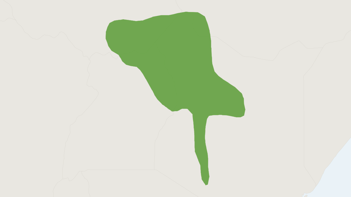 Range map of the Percival's Spiny Mouse (Acomys percivali) covering Ethiopia, Kenya and Somalia