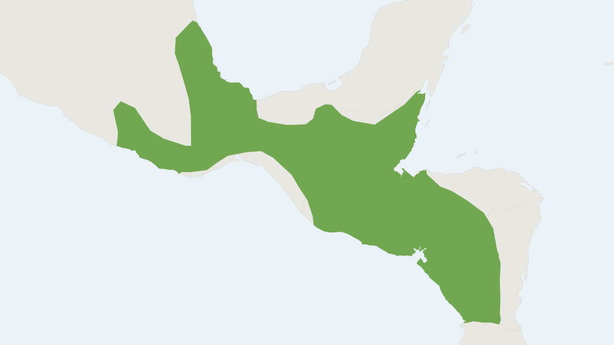 Range map of the Peter's Climbing Rat (Tylomys nudicaudus)