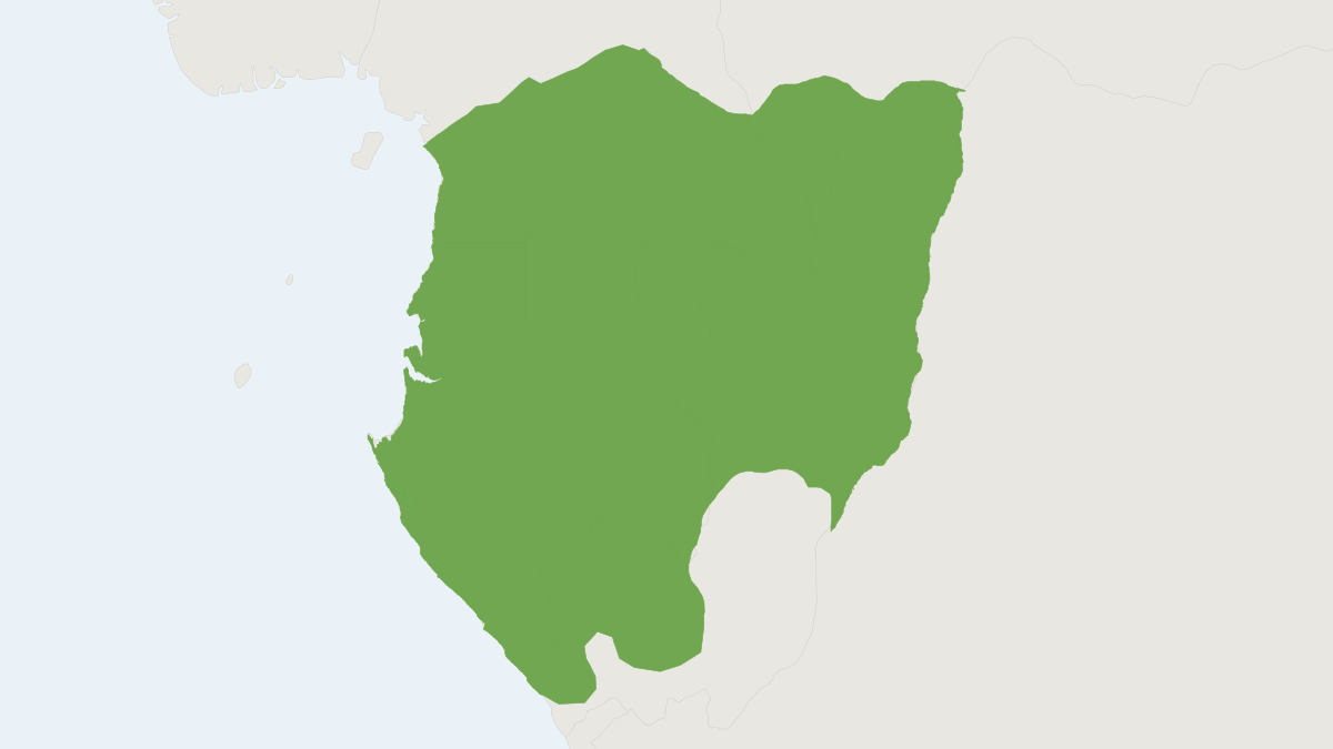 Range map of the Peters' Duiker (Cephalophus callipygus) covering Cameroon, Central African Republic and Democratic Republic 