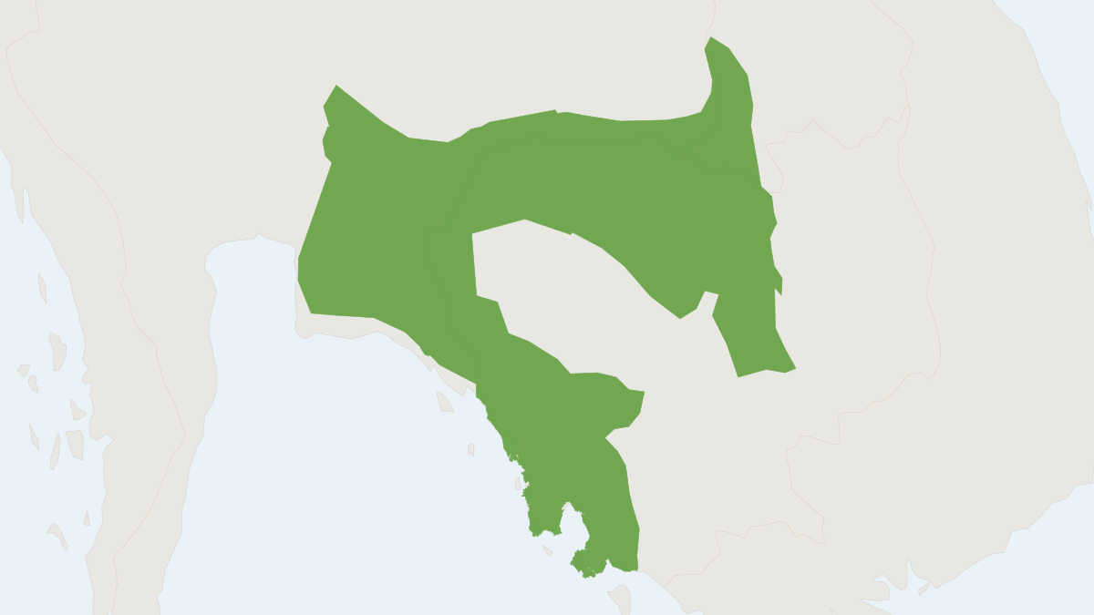 Range map of the Pileated Gibbon (Hylobates pileatus)