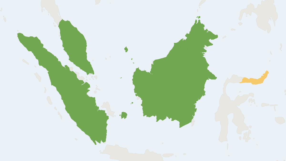Range map of the Prevost's Squirrel (Callosciurus prevostii) covering Brunei, Indonesia and Malaysia