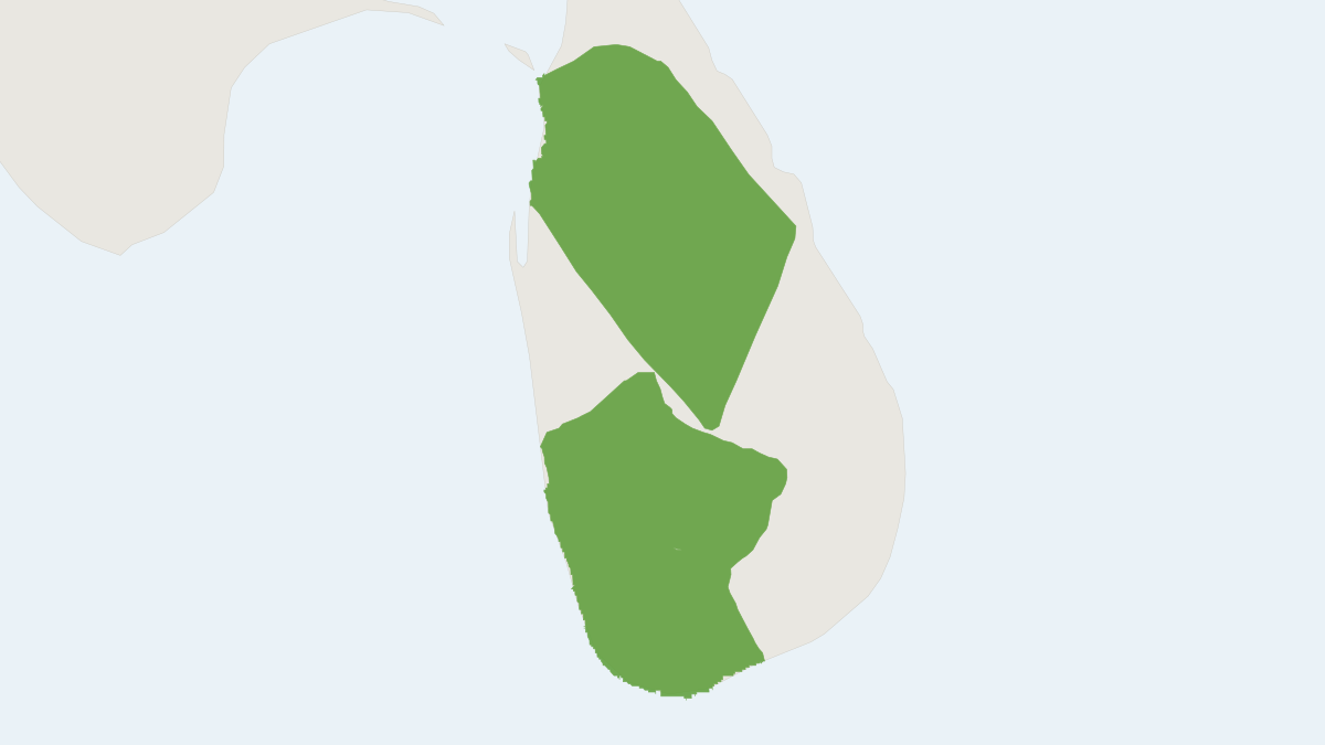 Range map of the Purple-faced Langur (Semnopithecus vetulus)
