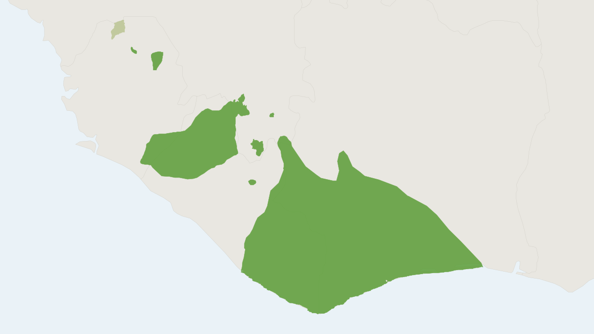 Range map of the Pygmy Hippopotamus (Choeropsis liberiensis) covering Guinea, Ivory Coast and Liberia