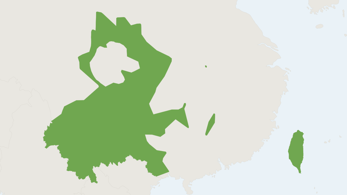Range map of the Red And White Giant Flying Squirrel (Petaurista alborufus)
