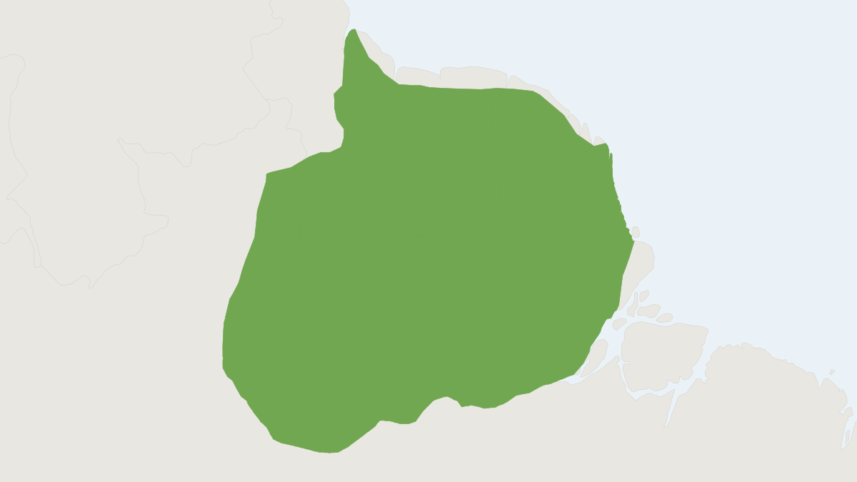 Range map of the Red-faced Black Spider Monkey (Ateles paniscus) covering Brazil, French Guiana and Guyana