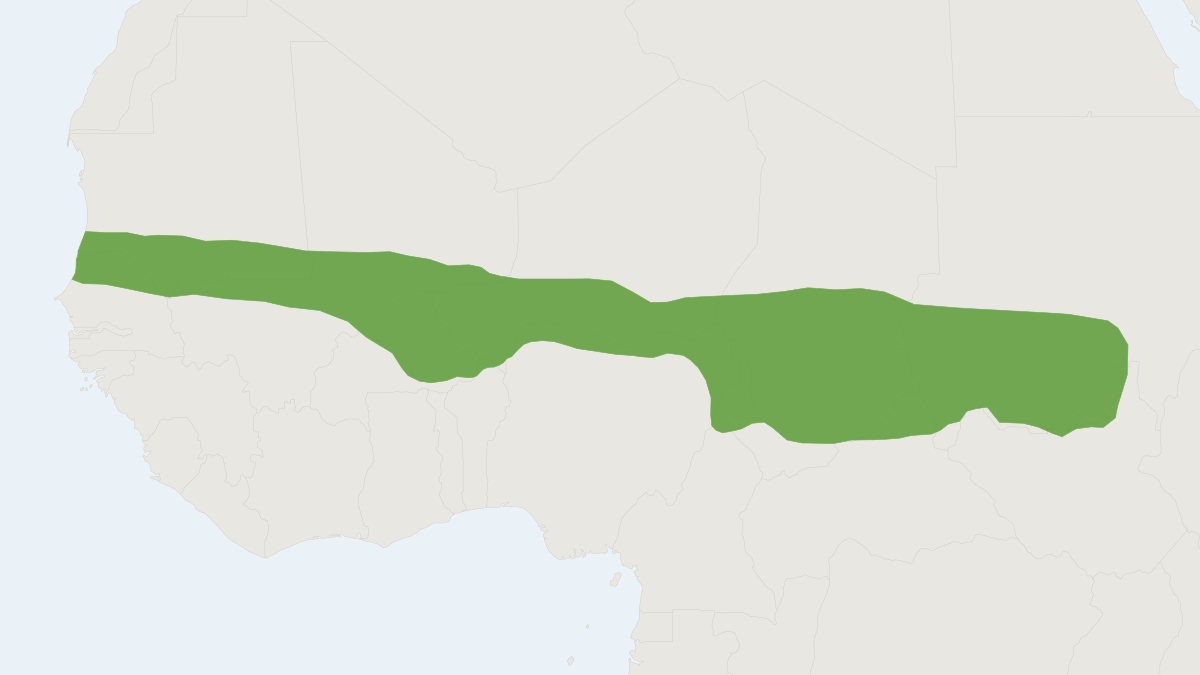 Range map of the Red-fronted Gazelle (Eudorcas rufifrons)