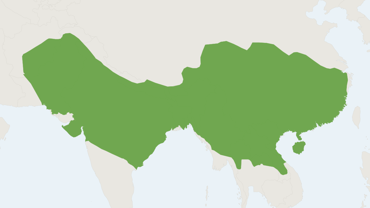 Range map of the Rhesus Monkey (Macaca mulatta) covering Afghanistan, Bangladesh and Bhutan